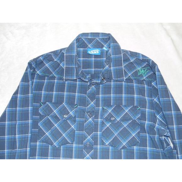 Vans Shirt Men's‎ Medium Blue Western Plaid Snap Button Long Sleeve - Picture 3 of 16